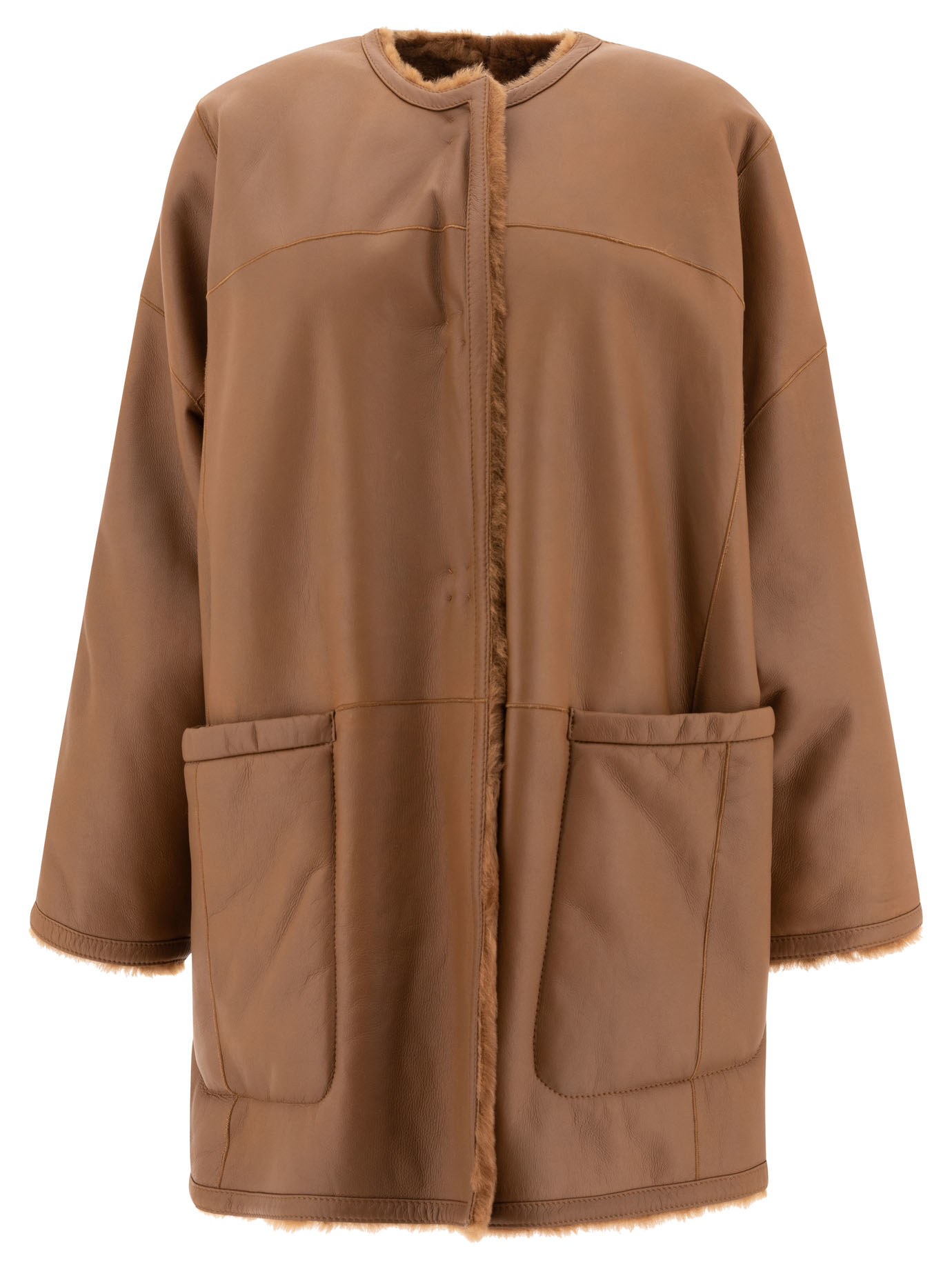 MAX MARA ATELIER Brown Lacon shearling reversible coat